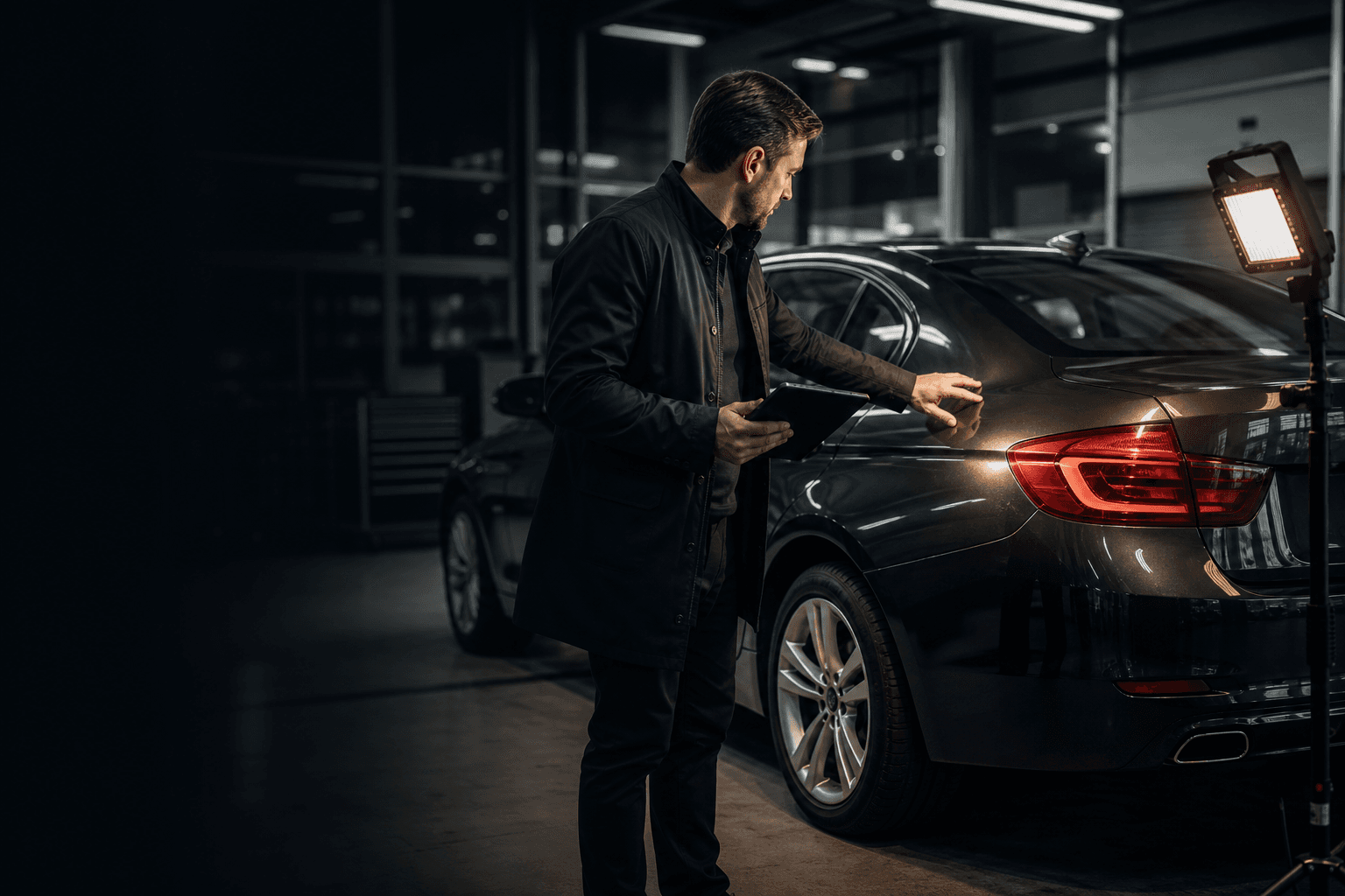 Unabhängige Fahrzeugbegutachtung durch VALTARO in einer professionellen Werkstattumgebung